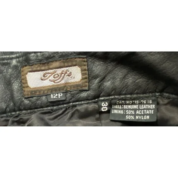 Vtg TOFFS Women Leather High Waist Pleated Pants Sz 12P Black Elegant 80s Luxe - Picture 5 of 9